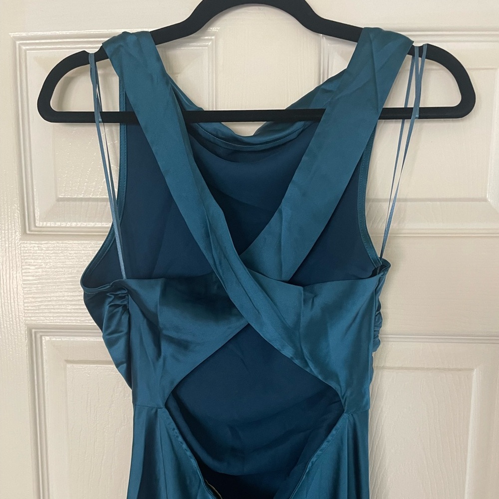 NWT House of Harlow 1960 Teal Blue Halter Dress Cocktail Cowl neck Satin Maxi M - Picture 5 of 12